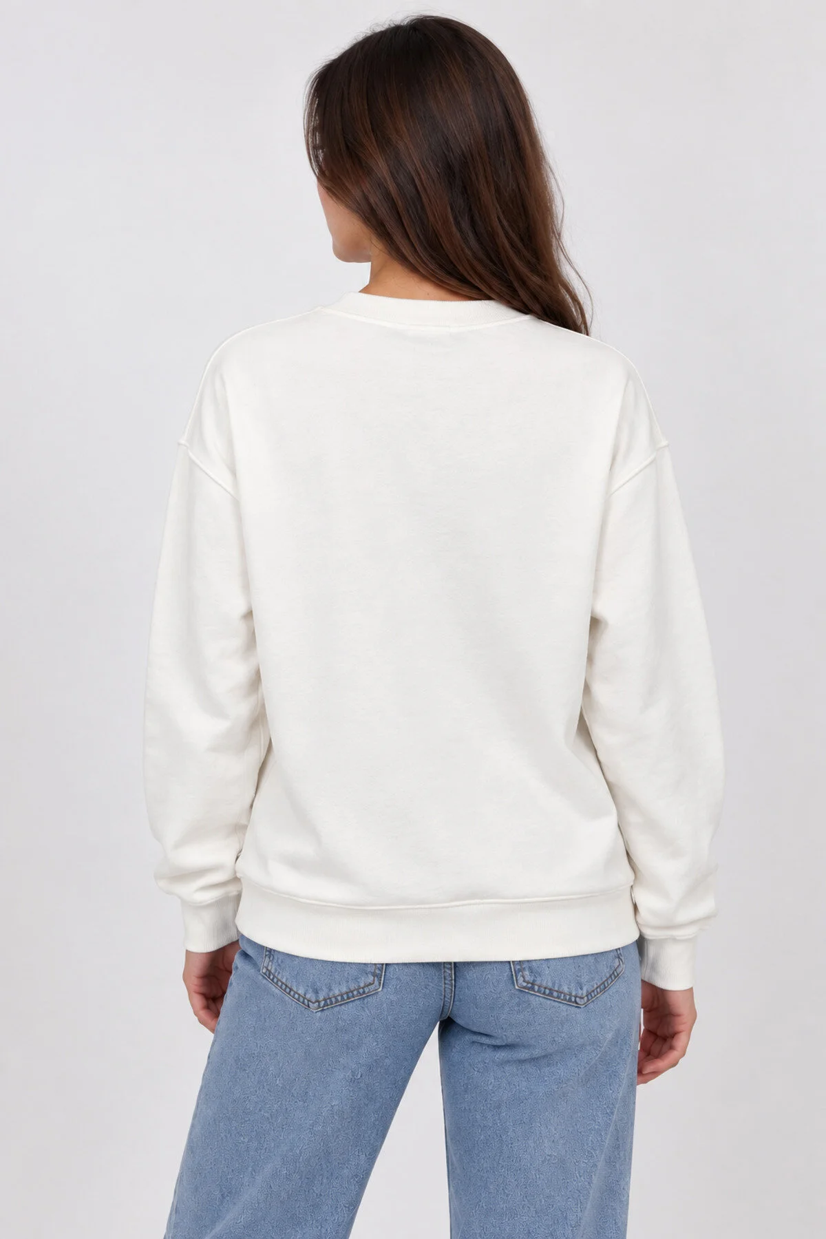 Neco Giyim Kadın Ekru Regular Fit Los Angeles Baskılı Bisiklet Yaka Sweatshirt Spor Günlük Rahat