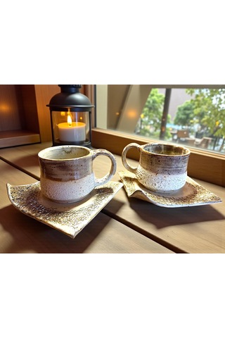 2'li Terra El Yapımı Stoneware Fincan Bej