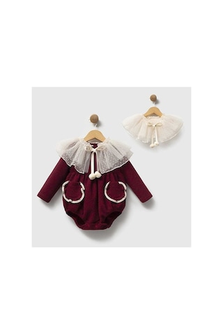 Ministok Daphne Çıkarılabilir Pelerin Yakalı Kız Bebek Tulum Bordo