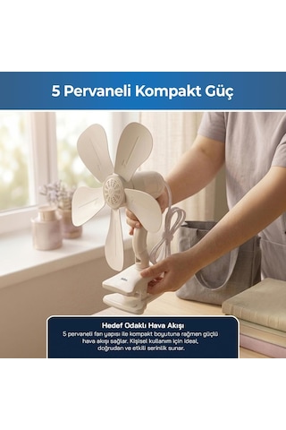 Sinbo Sf-7707 Klipsli Mini Vantilatör, Sessiz Fan, Güçlü Tutuşlu Klips, Ayarlanabilir Başlık, Masa Ve Bebek Yata