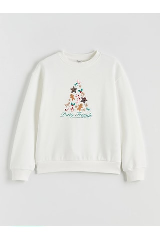 LC Waikiki Lcw Kids Ekru Yılbaşı Temalı Kız Çocuk Kalın Sweatshirt Ecru