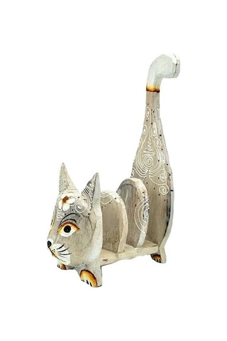 Ahşap Acık Kahverengi Kedi Kartlık Peçetelik