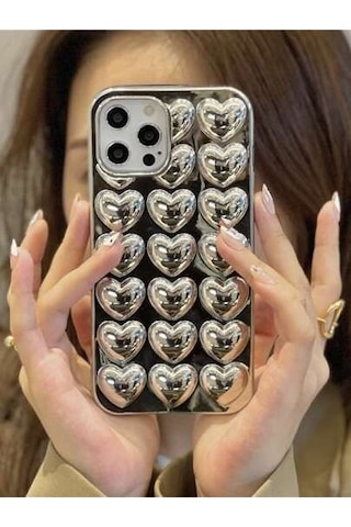 Apple Uyumlu iPhone 15 Pro Max Silver 3d Kalpli Telefon Kılıfı