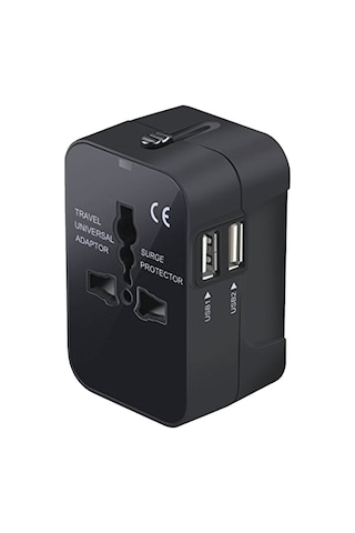 Taşınabilir Çok Fonksiyonlu Çift Usb Bağlantı Noktaları Küresel Evrensel Seyahat Duvar Şarj Cihazı Güç Soketi, İpad, İphone, Galaxy, Huawei, Xiaomi, Lg, Htc Ve Diğer Akıllı Telefonlar İçin, Şarj Edilebilir Cihazlar Siyah