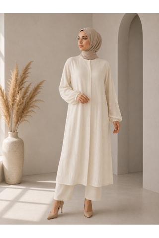 Bidesing Kadın Modern Tunik Pantolon Kombini Ekru