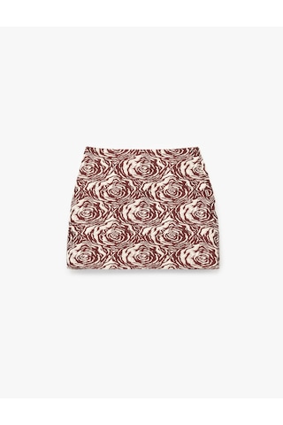 Koton Slim Fit Floral Desenli Mini Etek Bordo Desenli 6wak70073uw Bordo Desenli