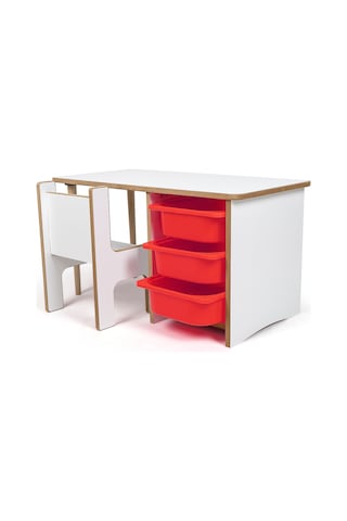 Industrial Living 3 Çekmeceli Çocuk Etkinlik Masası - Beyaz Mdf - Beyaz  -  Kırmızı