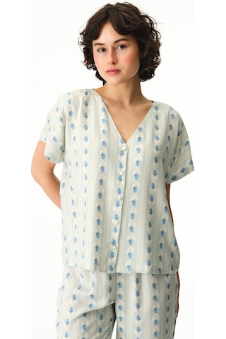 Penti Açık Yeşil Serenity Düğmeli Çizgili Gömlek Pantolon Pijama Takımı Ge34