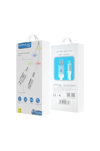 Dc09 Ses Duyarlı Işıklı Micro Usb Kablo 1m 2a - Siyah Şarj Kablosu