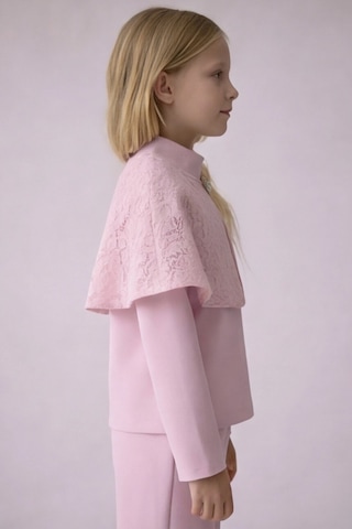 Fesshera Kids Kız Çocuk Takım Pelerinli Broş Kapama Detaylı Pamuklu 3 Parça Set Pembe