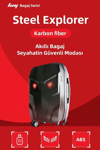 Led Ekranlı Akıllı Valiz Telefon Kontrollü, Sert , 57 X 37 X 22 Cm Seyahat Valizi Siyah