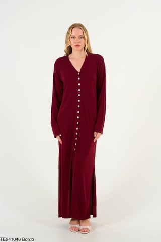 Butik Belvita Düz Düğmeli Elbise Bordo
