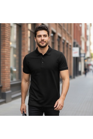Bite Nose Renk Seçenekli Erkek Polo Yaka Tişört Günlük & Şık Pamuklu Slim Fit Siyah