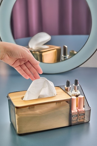 Bambu Kapaklı Banyo Peçetelik Organizeri / Z Peçete Uyumlu Düzenleyici Antrasit