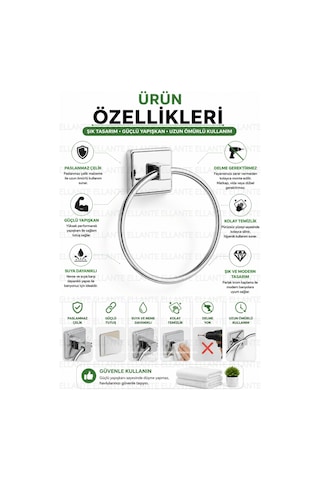 Yapışkanlı Paslanmaz Çelik Havluluk Halka Delme Gerektirmeyen Güçlü Yapışkanlı Krom Banyo Havlu Askı Çok Renkli