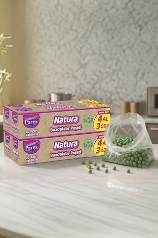 Natura Buzdolabı Poşeti Orta Boy 20'li 24 X 38 Cm Dörtlü Paket İki Paket