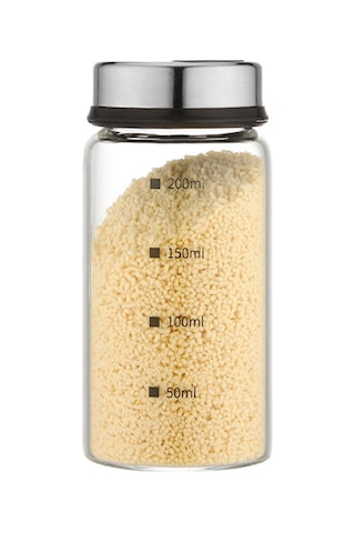 Jms Paslanmaz Çelik Kapaklı Cam Baharat Şişesi Ölçekli 200 ML Şeffaf