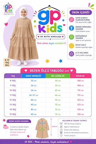 Gp Kids 3 Kat Büzgülü Çocuk Ferace Açık Gri