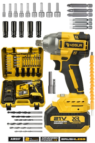 Assur ASR257 21V Çift Akü 350NM Somun Sıkma Sökme Sarı