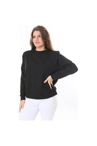 Kadın Büyük Beden Siyah Omuz Detaylı Ön Baskılı Sweatshirt 65n38050-siyah Siyah