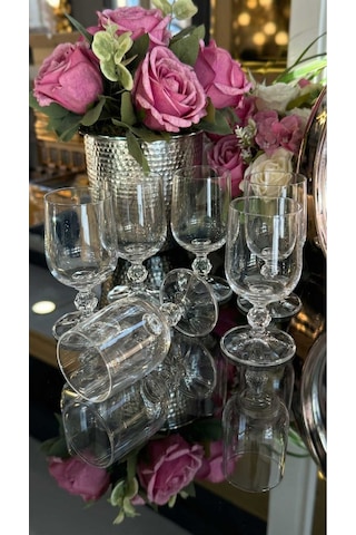 Çnr Home Collection Bohemia Kristal Optik Kadeh Seti 6 'lı - Şik Cam Kadeh Gold