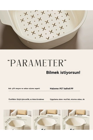 Spring Katmanlıve Ve Sebze Yıkama Ve Drenaj Sepeti Orta Beyaz Beyaz