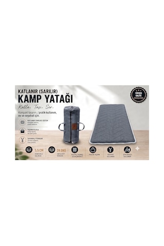 Gri Taşınabilir Katlanır Yatak Karavan Kamp Yatağı Anne Yanı Yer Yatağı 180 X 200 Gri