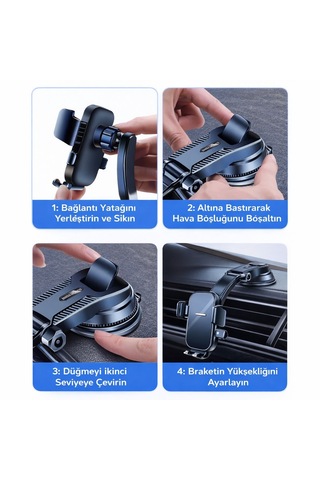 360 Ayarlanabilir Vakumlu Araç Telefon Tutucu Torpido&havalandırma Uyumlu Universal Telefon Standı Siyah