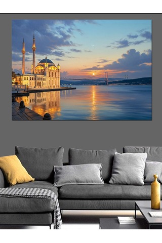 Gün Batımında İstanbul Boğazı Ve Camii Dekoratif Kanvas - Mdf Ahşap Tablo