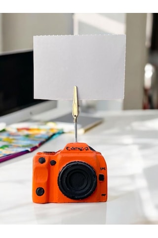 Turuncu Kamera Temalı Fotoğraf Not Tuacağı Ofis Masası Tutacak Hediyelik Not Tutucu Turuncu