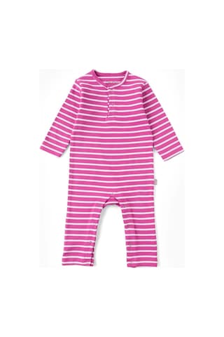 Boumini Bebek Uzun Kollu Çıtçıtlı Tulum Çizgili Fuşya-fuşya Fuşya