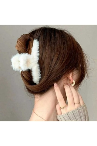 Peluş Yumuşak Tüylü Mandal Toka Beyaz