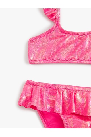 Koton Bikini Takımı Parlak Askılı Fırfırlı Fuşya 4skg00011mm Fuşya