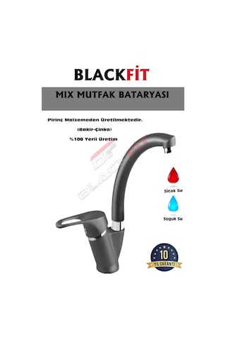 Mat Siyah Mix Eviye Bataryası Çift Çıkışlı Aç Kapa Mutfak Bataryası Siyah