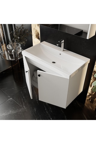 Karen Banyo Mimoza 60 Cm Lavabolu,aynalı Banyo Dolabı Seti,komple Mdf Seramik Lavabo Dahil,mdf Beyaz