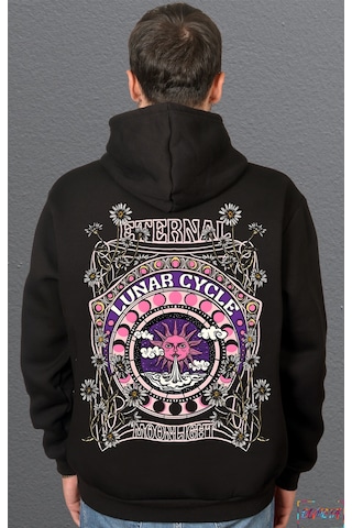 Bumeta Eternal Moonlight Lunar Cycle Sweatshirt Unisex Kapüşonlu Hoodie Siyah
