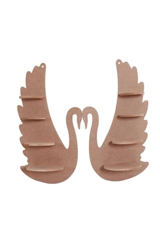 Ahşap Boyanabilir Mdf Dekoratif 2 Li Kuğu Duvar Rafı - Terek