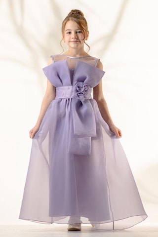 Mnk Baby & Kids Kız Çocuk Organze Tül Çiçek Ve Fiyonk Detaylı Gipe Sırtlı Prenses Abiye Elbise M00800 Lila