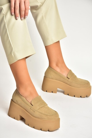 Fox Shoes Y272972502 Bej Süet Kalın Tabanlı Günlük Kadın Ayakkabı