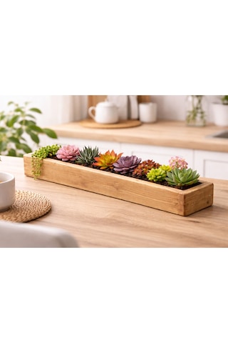 Doğal Ahşap Sukulent Bahçe Kutusu 50 Cm X 9 Cm X 9 Cm