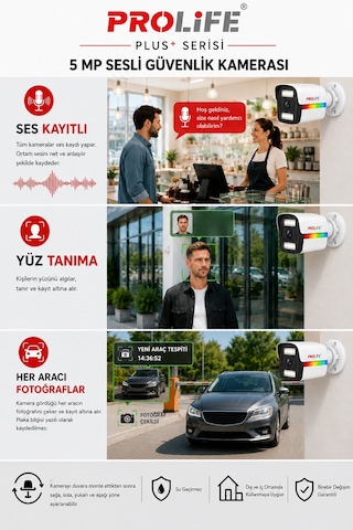 4 Lü Sesli Güvenlik Kamerası 5 Mp Gece Renkli Yüz Ve Araç Tanımalı Full Hd Kamera Sistemi