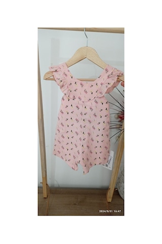 Azra Çiçekli Bebek Tulumu Pembe