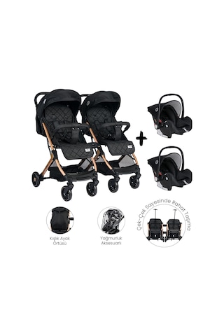 Lorelli Fiorano Kabin Set İkiz Bebek Arabası - Black