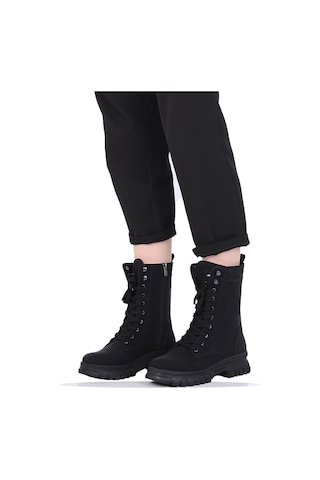 Mp 242-2212zn Siyah Kadın Kışlık Düz Postal Bot Ayakkabı 001