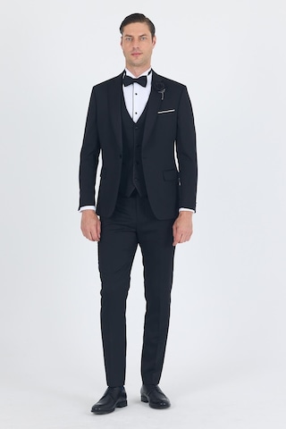 İmza Siyah Mono Yaka Tek Düğme Slim Fit Yelekli Ceremony Takım Elbise 1001250201 Siyah