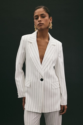Sateen Rina Çizgili Ceket - Ekru-136934 Ekru