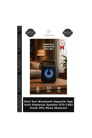 Özel Seri Bluetooth Hoparlör Rgb Işıklı Kablosuz Speaker Gts-1362 Siyah Ofis Masa Aksesuar