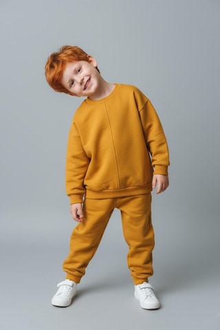 Unisex Çocuk Dikiş Detaylı 3 İplik Hardal Alt Üst Takım Hardal