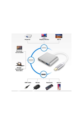 3'in 1 Type-c To Hdmi 4k Usb 3.0 Dönüştürücü Adaptör