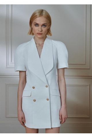 Kısa Kollu Ceket Elbise Beyaz